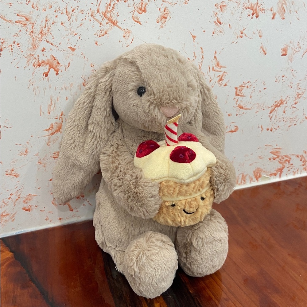 Jellycat Beige Bunny with Cake Plush